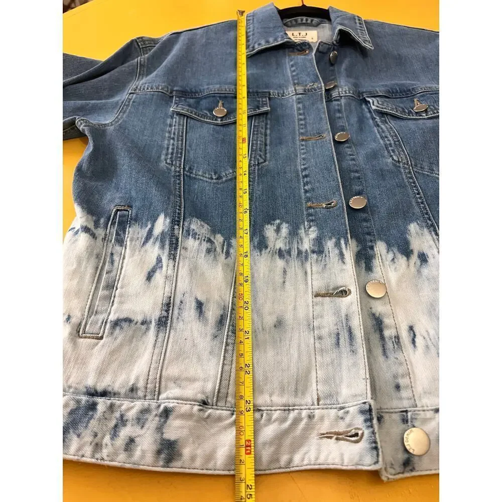 ☀️L.T.J. Letter to Juliet Dip Dye Pink Bow Cherries Denim Jean Jacket Size Small